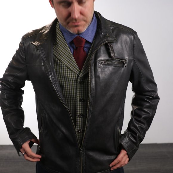 Plain moto leather jackets - Picture 2 of 5